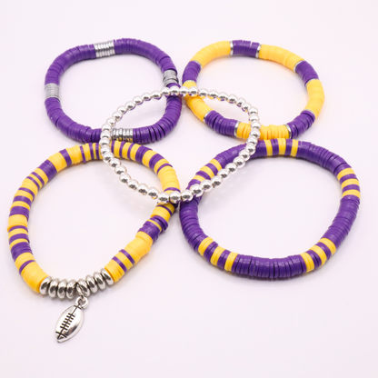 Purple & Gold Game Day Clay Bead Bracelet Stack