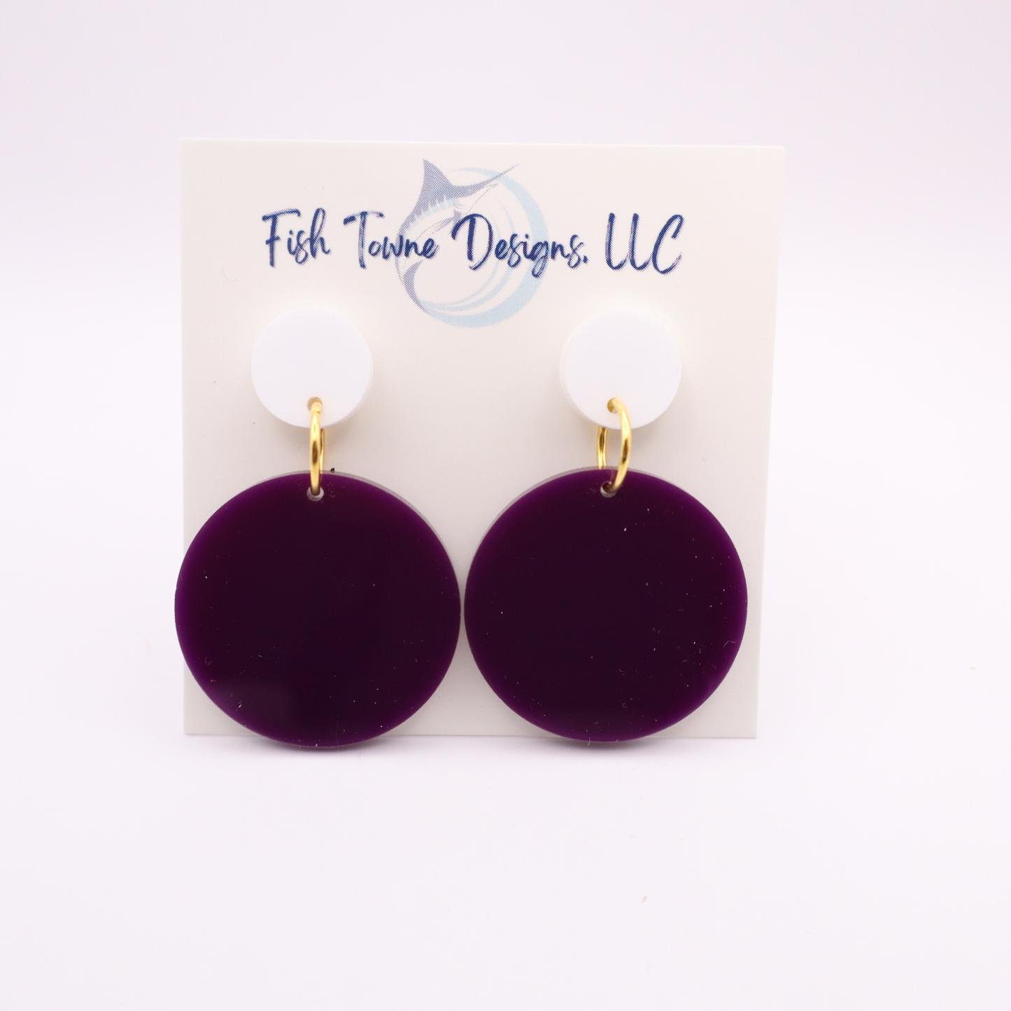 Purple and White Acrylic Game Day Earrings