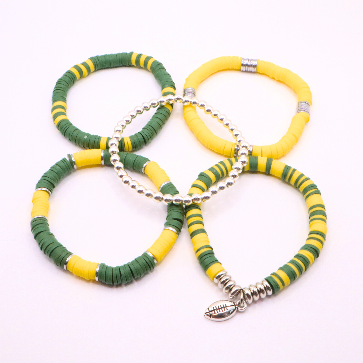 Green & Yellow Game Day Clay Bead Bracelet Stack