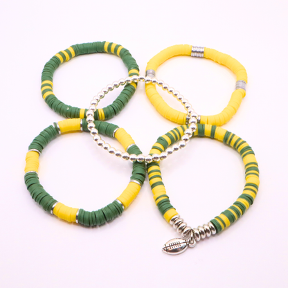 Green & Yellow Game Day Clay Bead Bracelet Stack