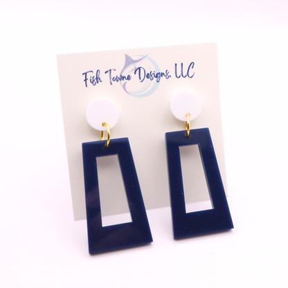 Navy Blue and White Acrylic Game Day Earrings