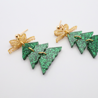 Glitter Christmas Tree Dangle Earrings – Festive Acrylic Holiday Jewelry