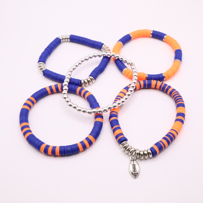 Orange & Blue Game Day Clay Bead Bracelet Stack