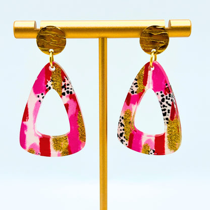 Pink & Gold Dangle Drop Earrings