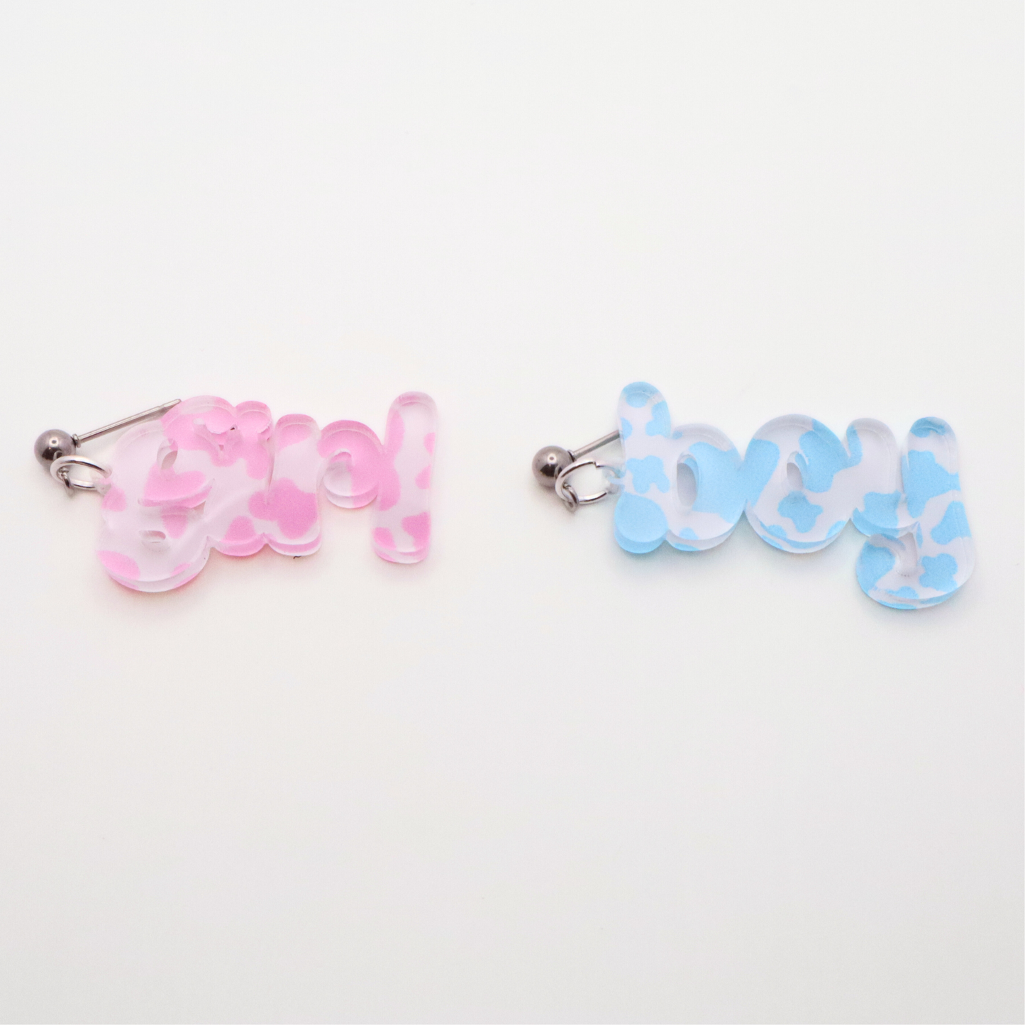 Acrylic Gender Reveal Earrings – Pink & Blue Camo, Baby Shower Gift