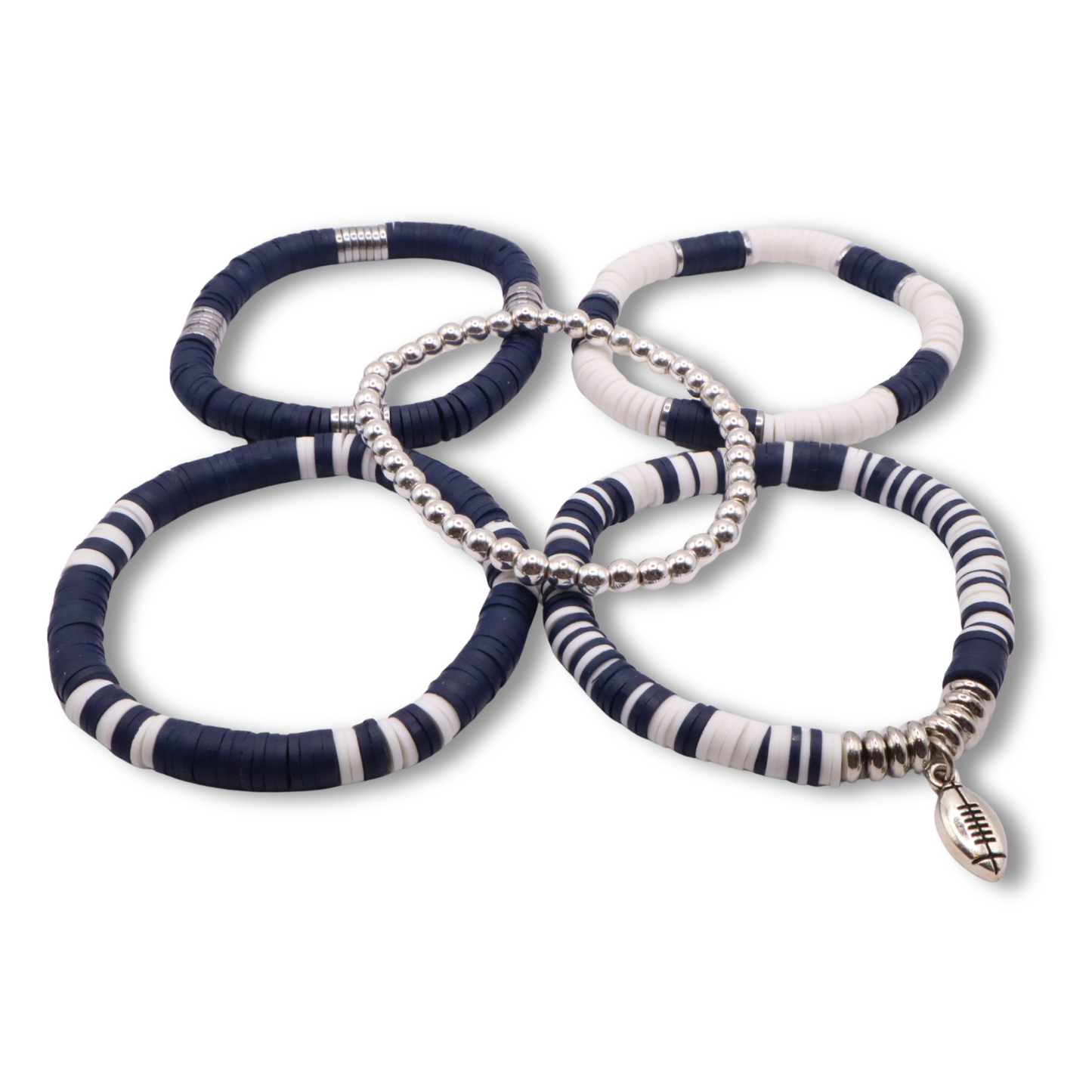 Navy Blue & White Game Day Clay Bead Bracelet Stack