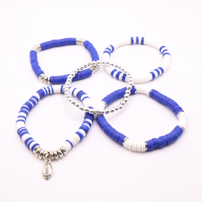 Royal Blue & White Game Day Clay Bead Bracelet Stack