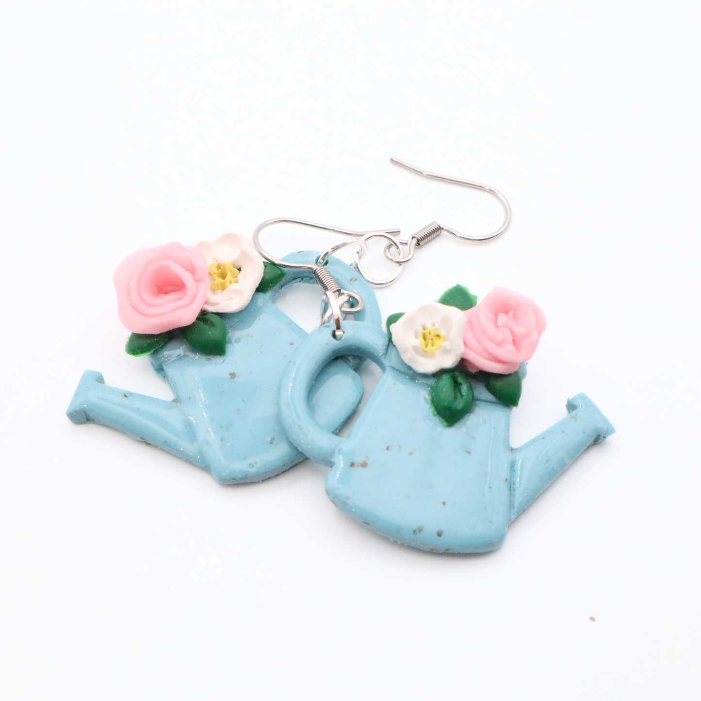 Handmade Watering Can Earrings, Floral Polymer Clay Earrings
