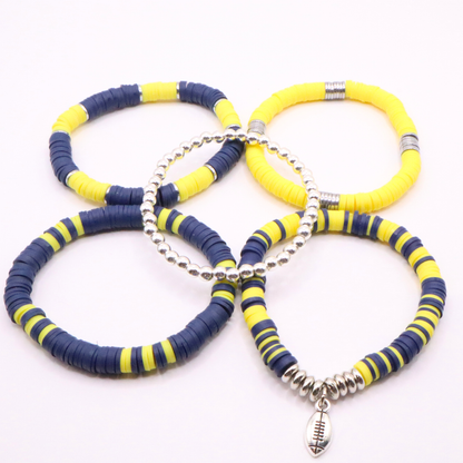 Navy Blue & Yellow Game Day Clay Bead Bracelet Stack