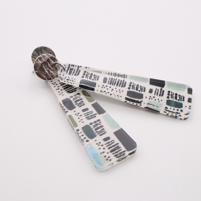 Abstract Acrylic Dangle Earrings – Black, Sage & Blue Statement Drops