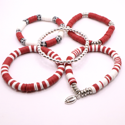 Crimson & Houndstooth Game Day Clay Bead Bracelet Stack