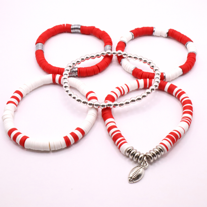 Red & White Game Day Clay Bead Bracelet Stack