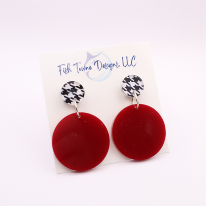 Crimson and Houndstooth Acrylic Game Day Earrings