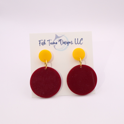 Burgundy and Gold Acrylic Game Day Earrings