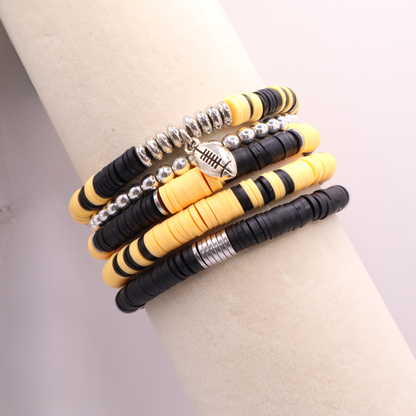 Black & Gold Game Day Clay Bead Bracelet Stack