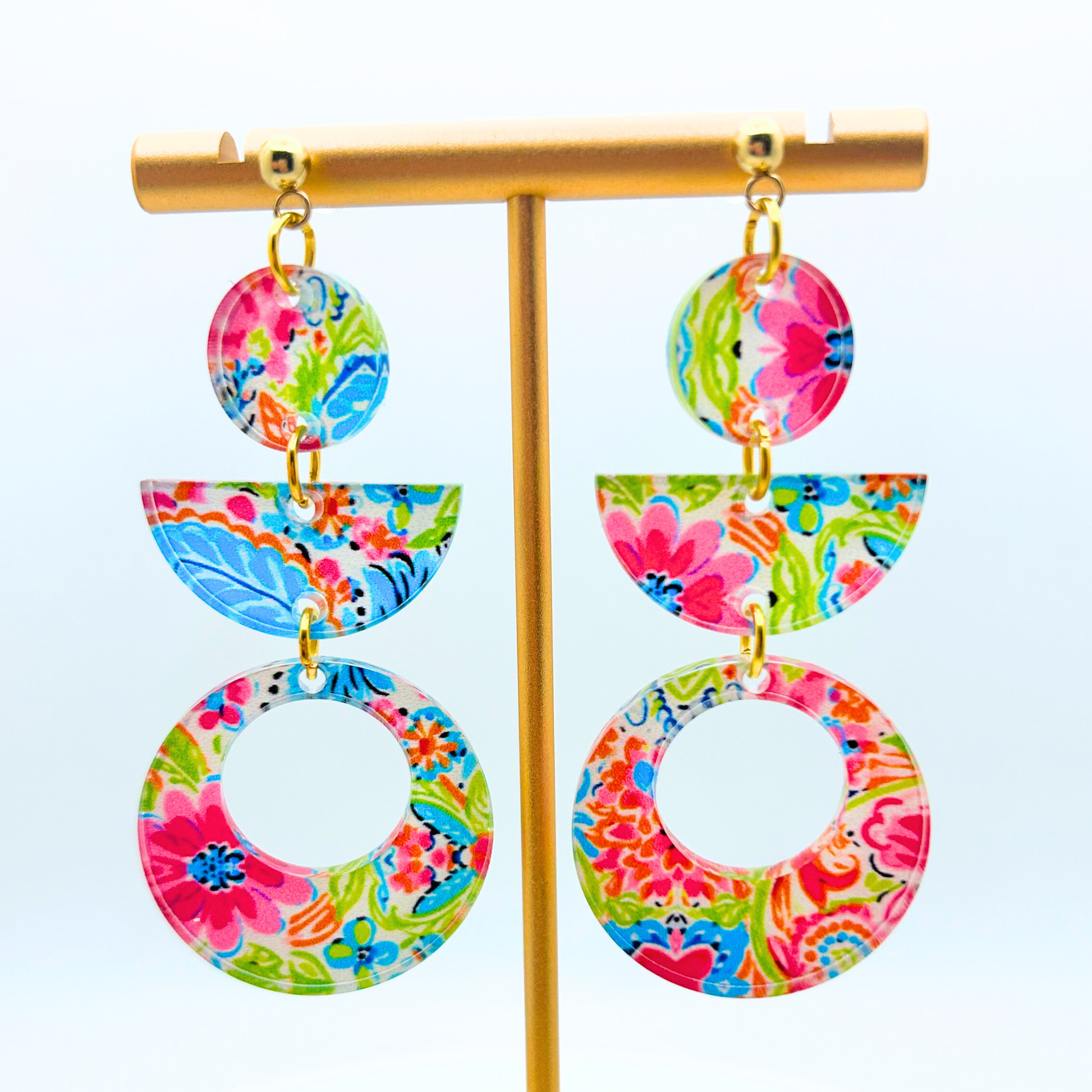 Palm Springs Floral Acrylic Statement Earrings - Fish Towne Designs, LLC
