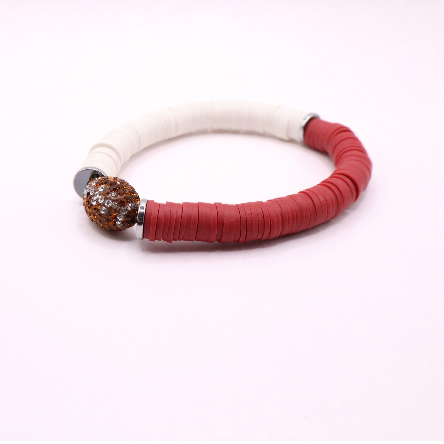 Crimson and White Game Day Football Bracelet