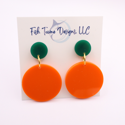 Orange and Green Acrylic Game Day Earrings