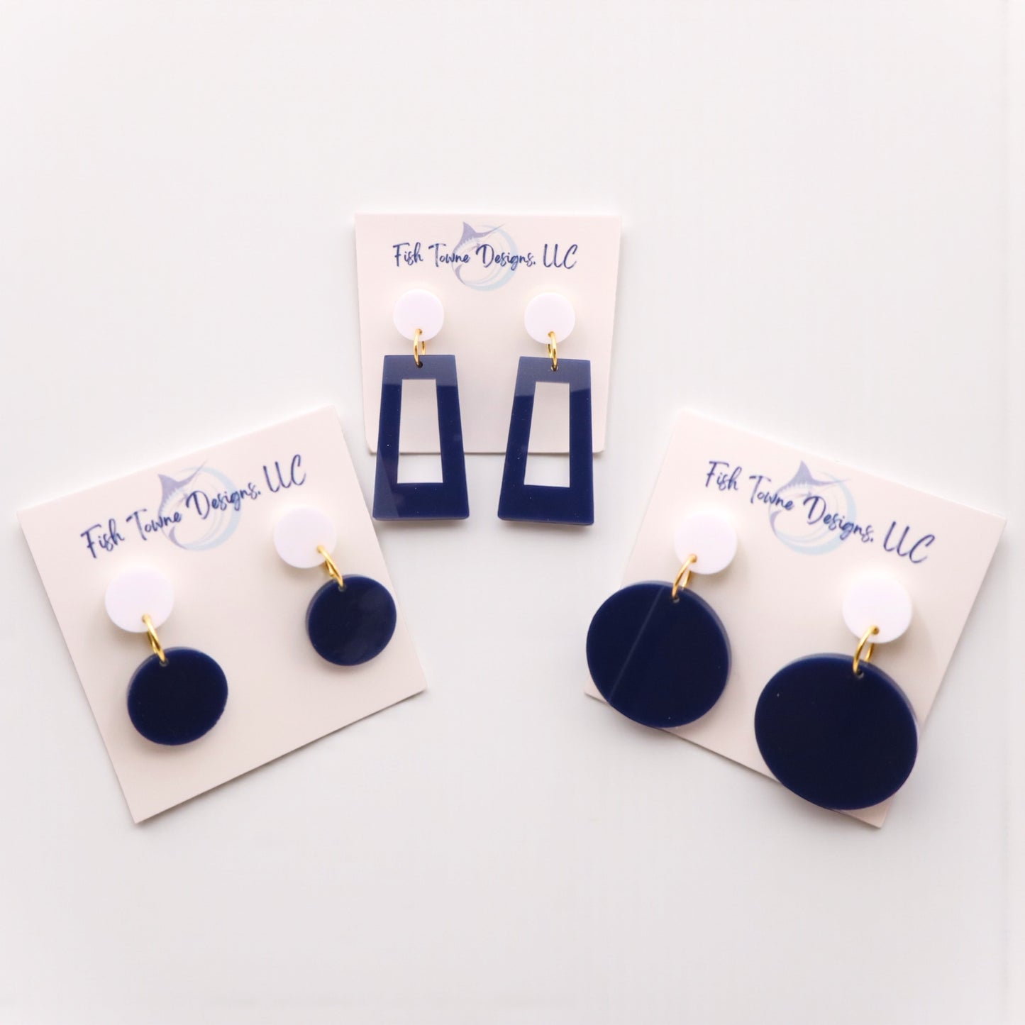 Navy Blue and White Acrylic Game Day Earrings