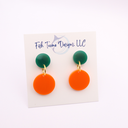 Orange and Green Acrylic Game Day Earrings
