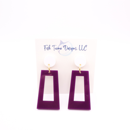 Purple and White Acrylic Game Day Earrings