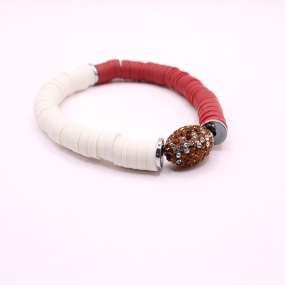 Crimson and White Game Day Football Bracelet