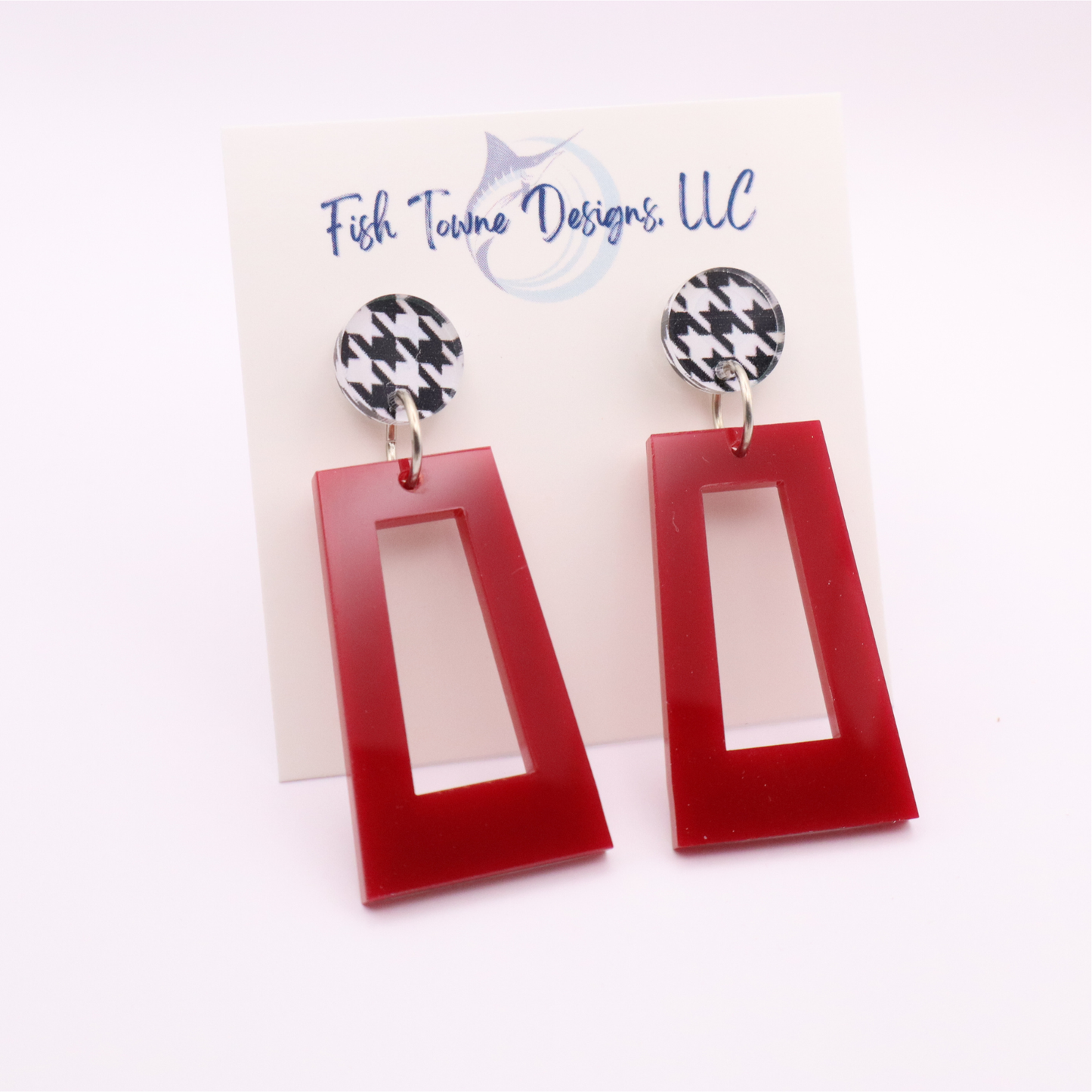 Crimson and Houndstooth Acrylic Game Day Earrings