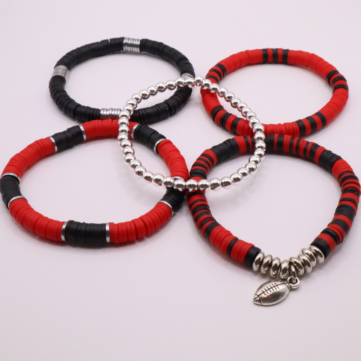 Red & Black Game Day Clay Bead Bracelet Stack