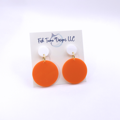 Orange and White Acrylic Game Day Earrings