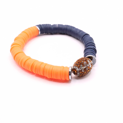 Navy Blue and Orange Game Day Football Bracelet