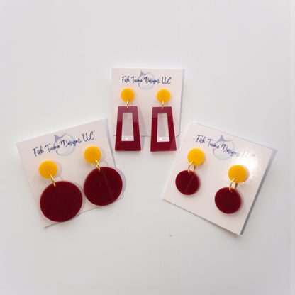 Burgundy and Gold Acrylic Game Day Earrings