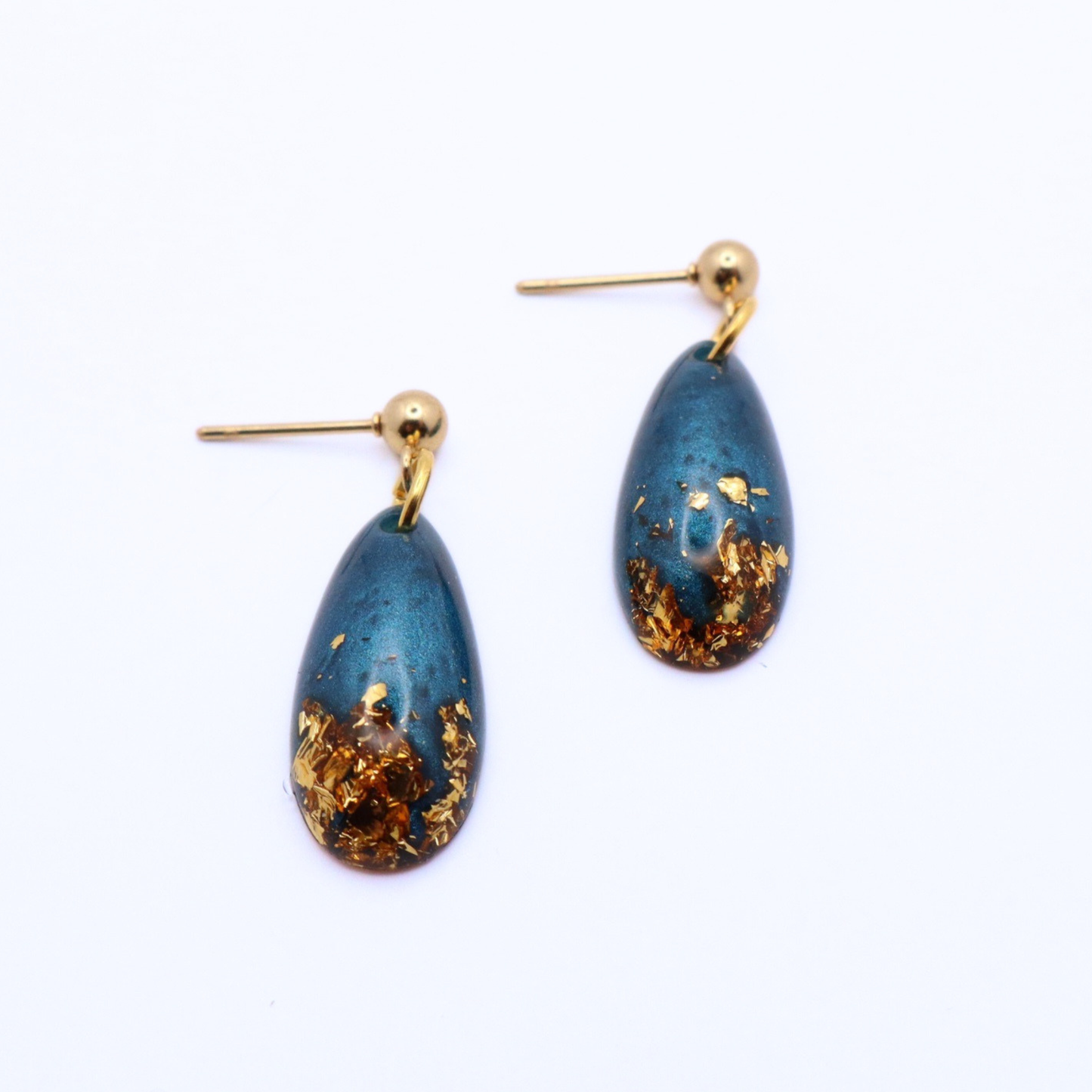 Dark Teal and Gold Resin Earrings - Bermuda Triangle