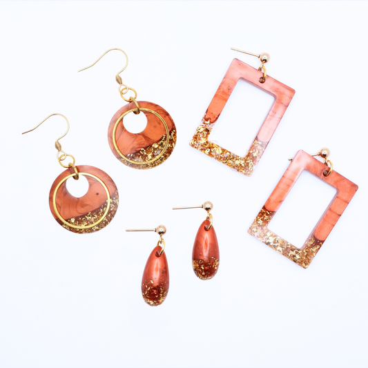 Copper and Gold Resin Earrings - Copper Sands