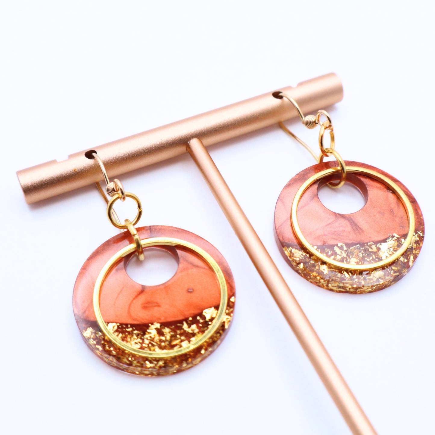 Copper and Gold Resin Earrings - Copper Sands
