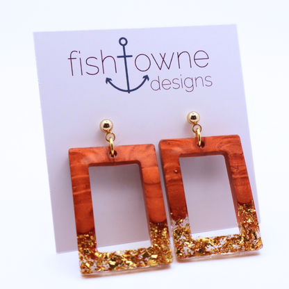 Copper and Gold Resin Earrings - Copper Sands