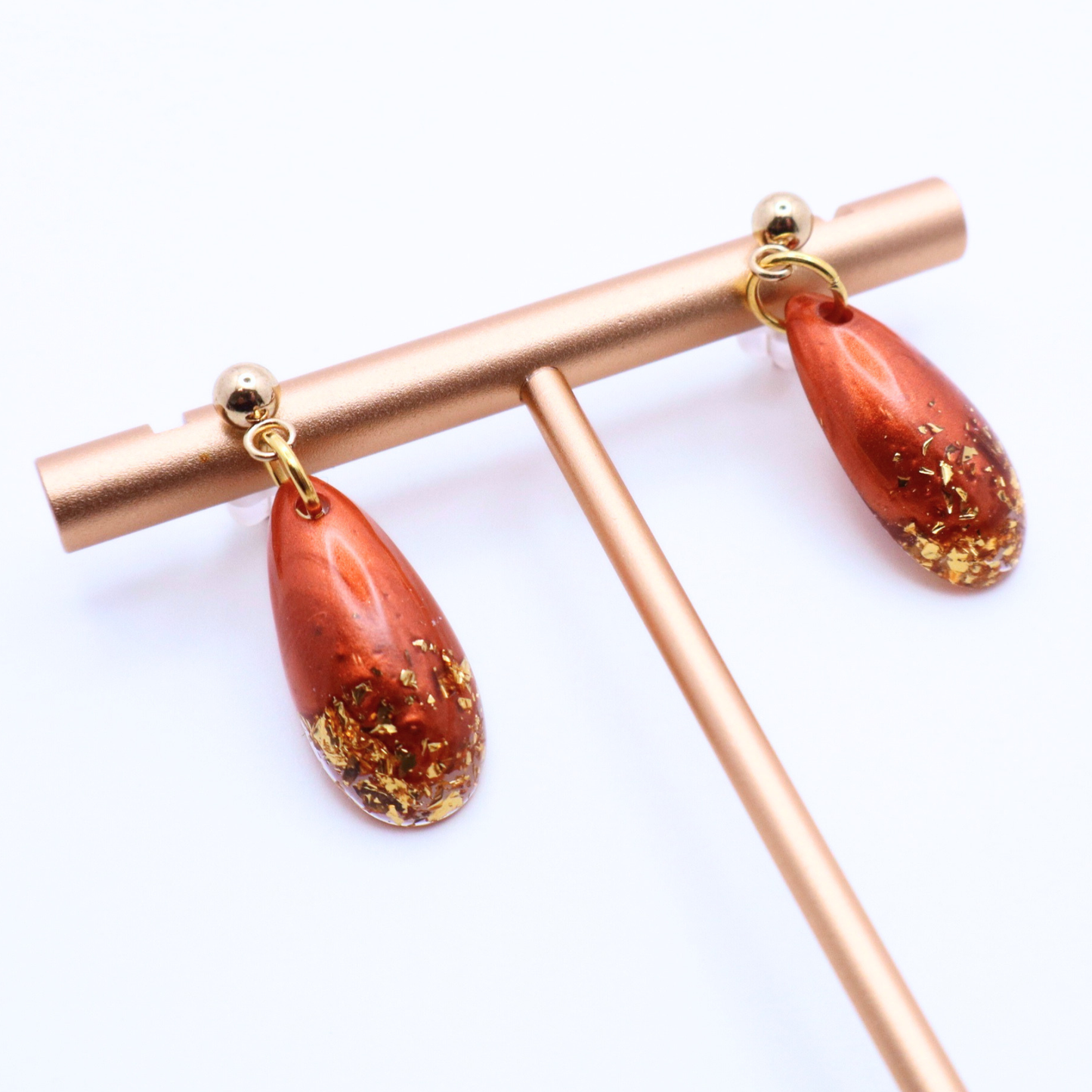 Copper and Gold Resin Earrings - Copper Sands