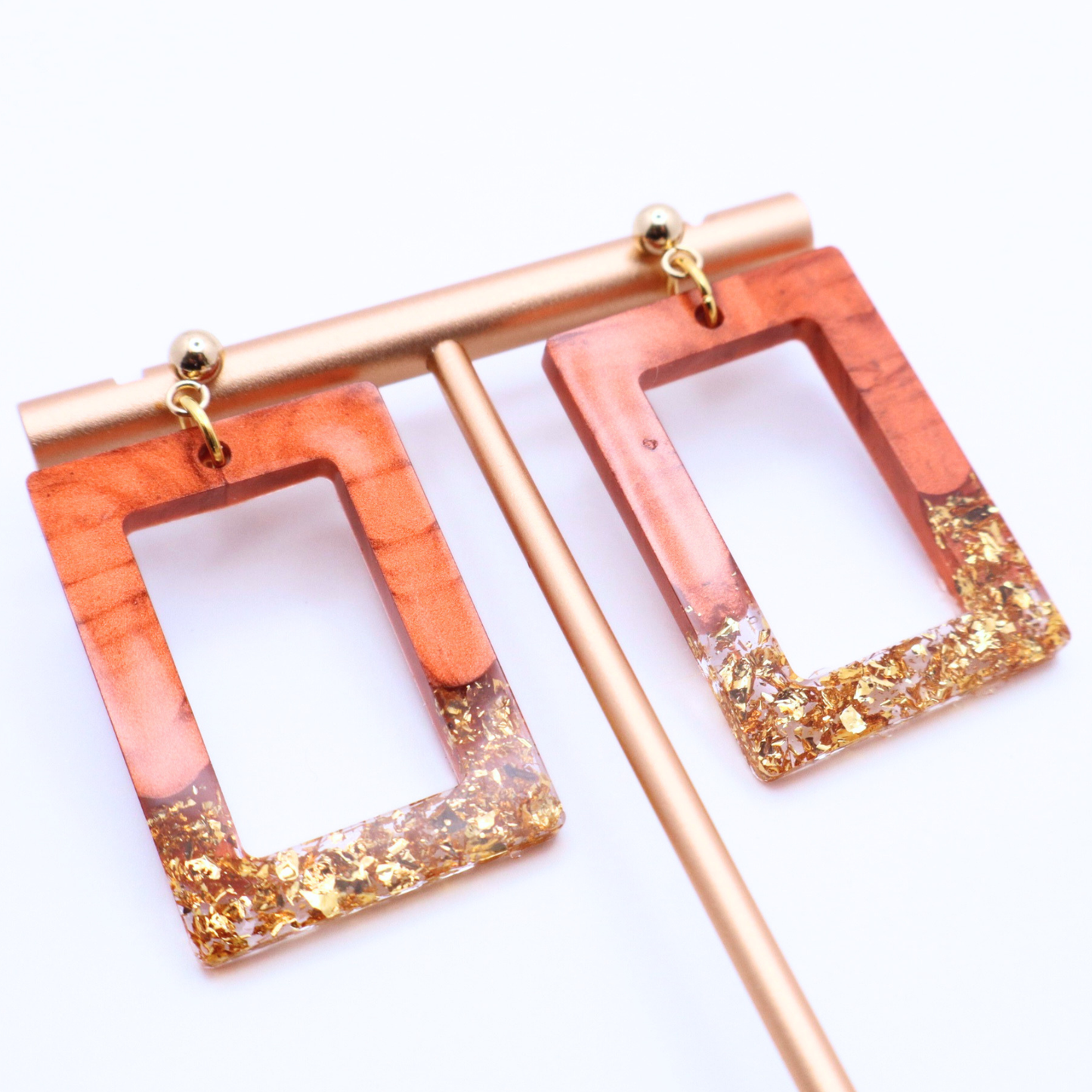 Copper and Gold Resin Earrings - Copper Sands