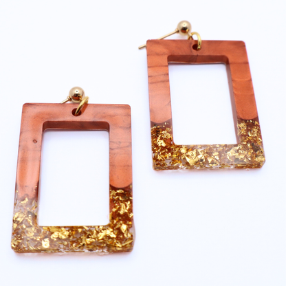 Copper and Gold Resin Earrings - Copper Sands