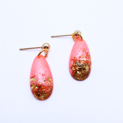Coral and Gold Resin Earrings - Coral Reef