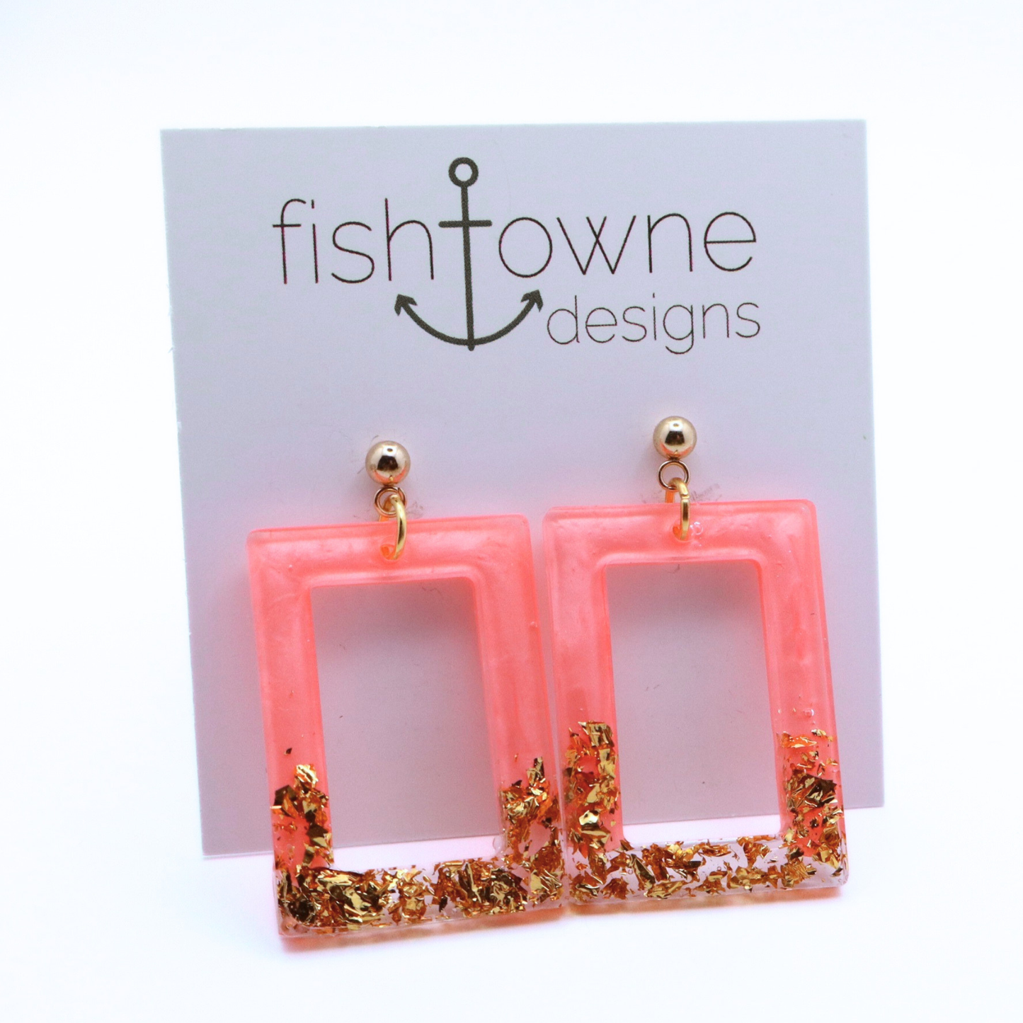 Coral and Gold Resin Earrings - Coral Reef