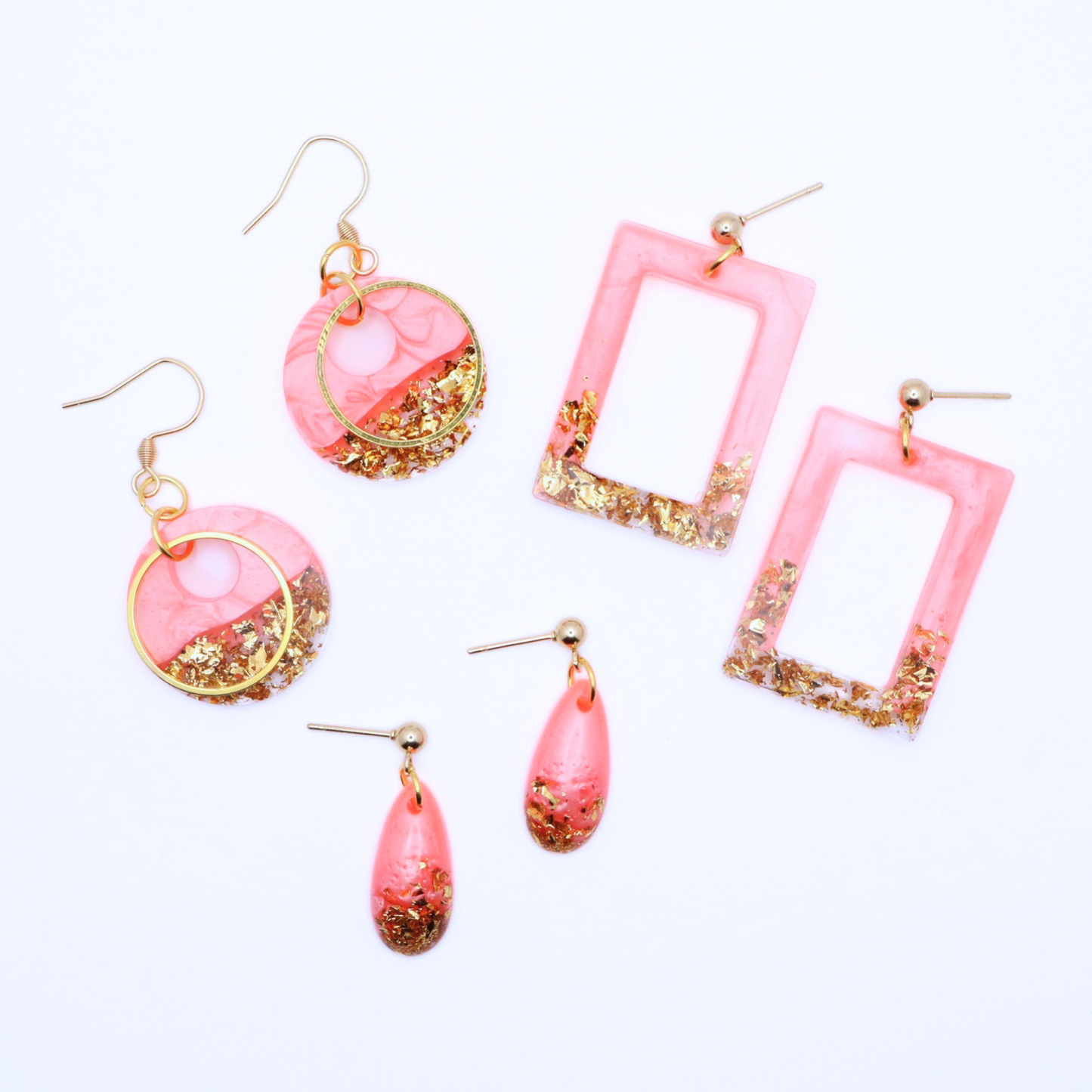 Coral and Gold Resin Earrings - Coral Reef