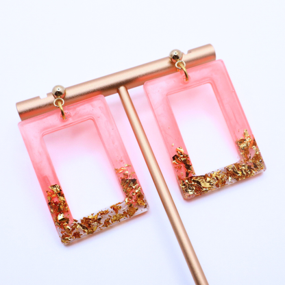 Coral and Gold Resin Earrings - Coral Reef
