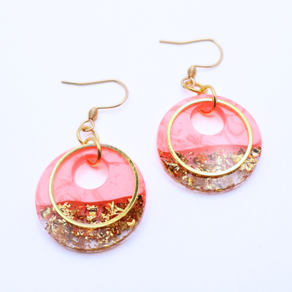 Coral and Gold Resin Earrings - Coral Reef