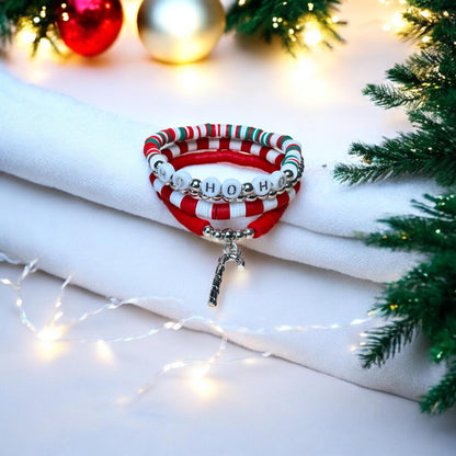 Christmas Bracelet Stack – Festive 'Ho Ho Ho' Beaded Holiday Jewelry Set - Stocking Stuffer