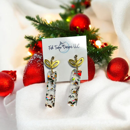 Christmas Present Acrylic Earrings - Festive Holiday Gift Box Dangle Jewelry with Glitter Accents