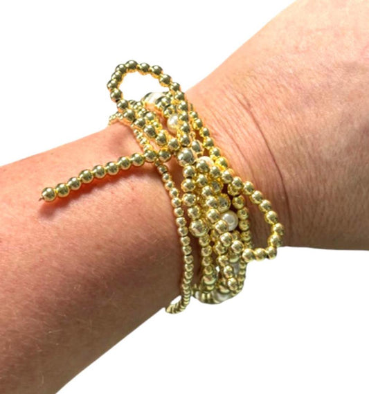 Gold Bracelet Stack with Bow | Gold Bead Bracelet | Elegant Layered Jewelry