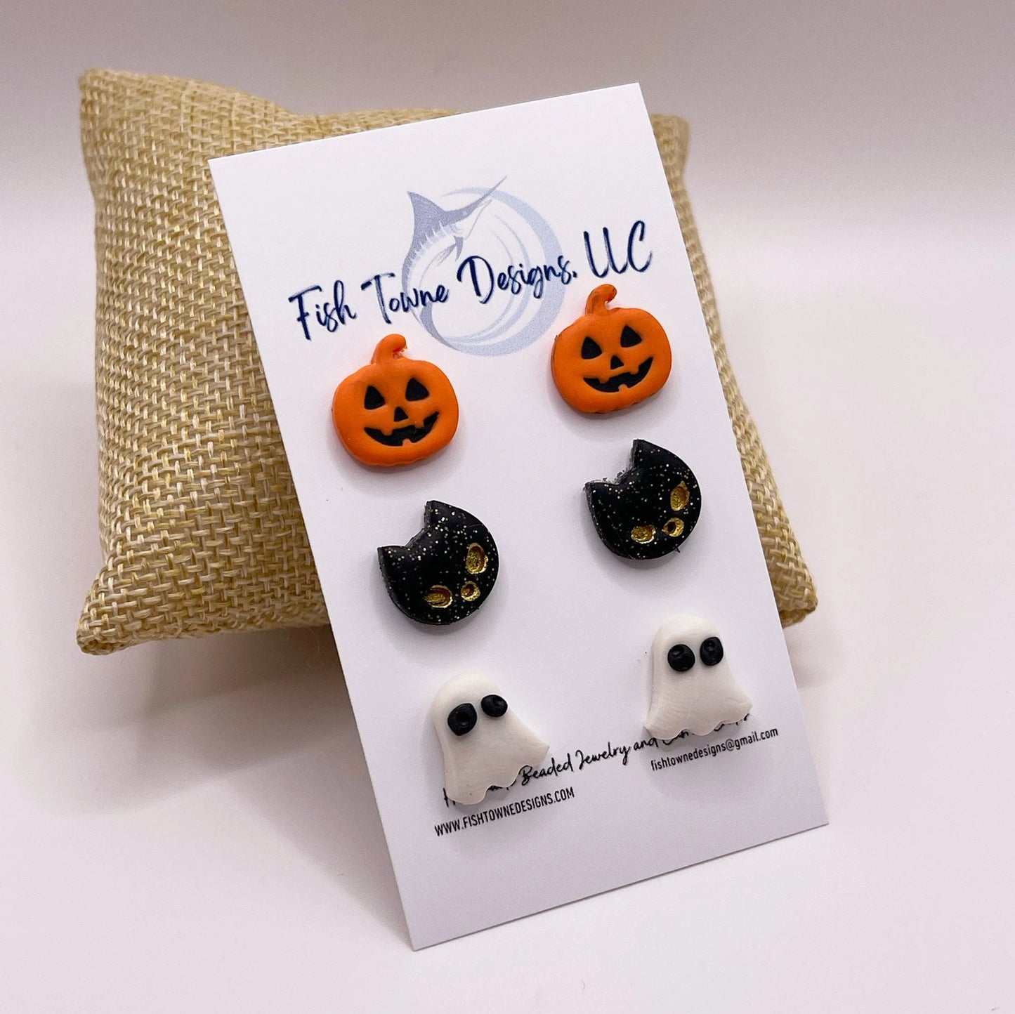 Halloween Stud Earring Sets, Jack-O-Lantern earrings, Pumpkin, Witch Hat Studs, Ghost Studs