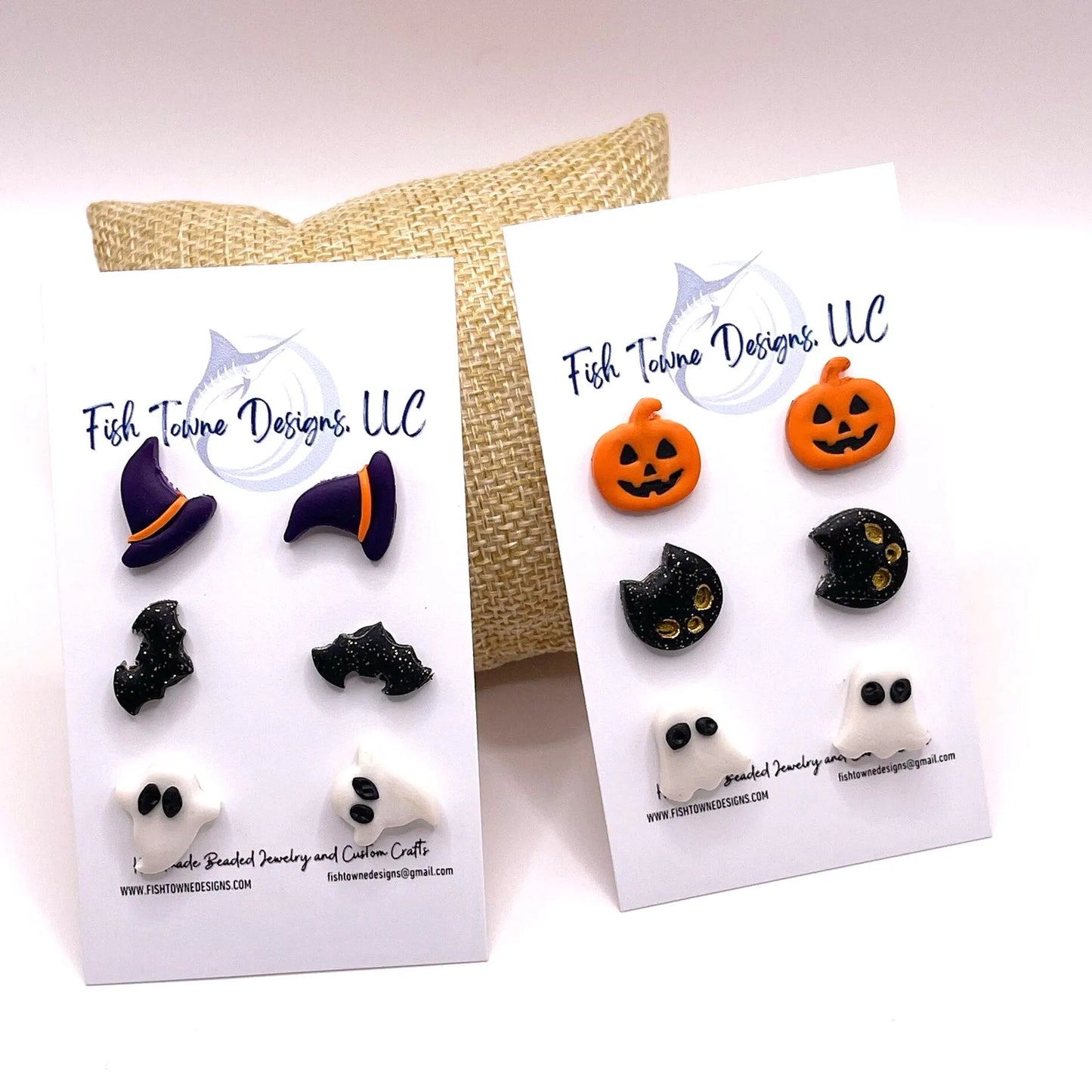 Halloween Stud Earring Sets, Jack-O-Lantern earrings, Pumpkin, Witch Hat Studs, Ghost Studs