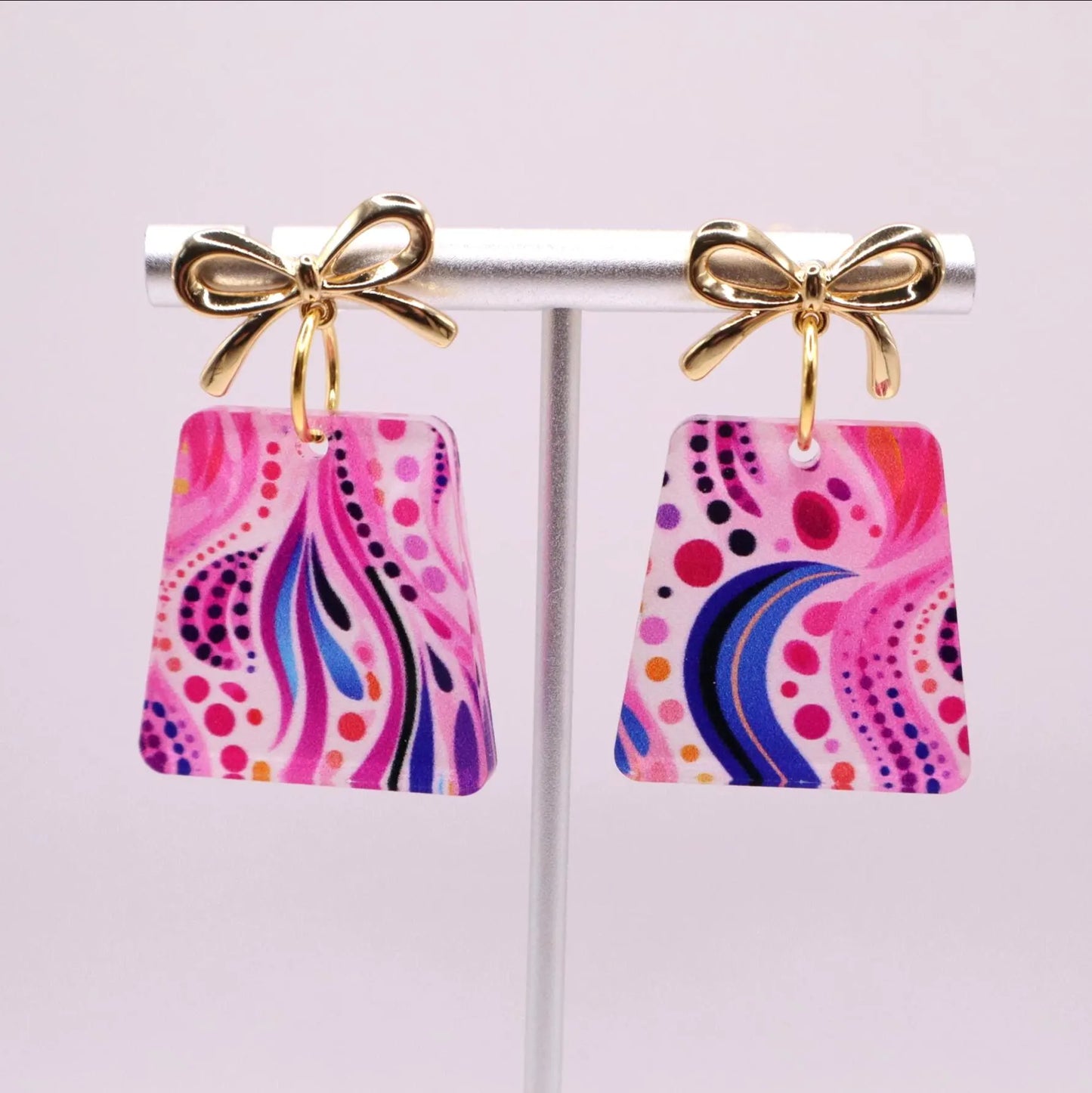 Pink and Blue Statement Earring Dangles - 18K Gold Plated