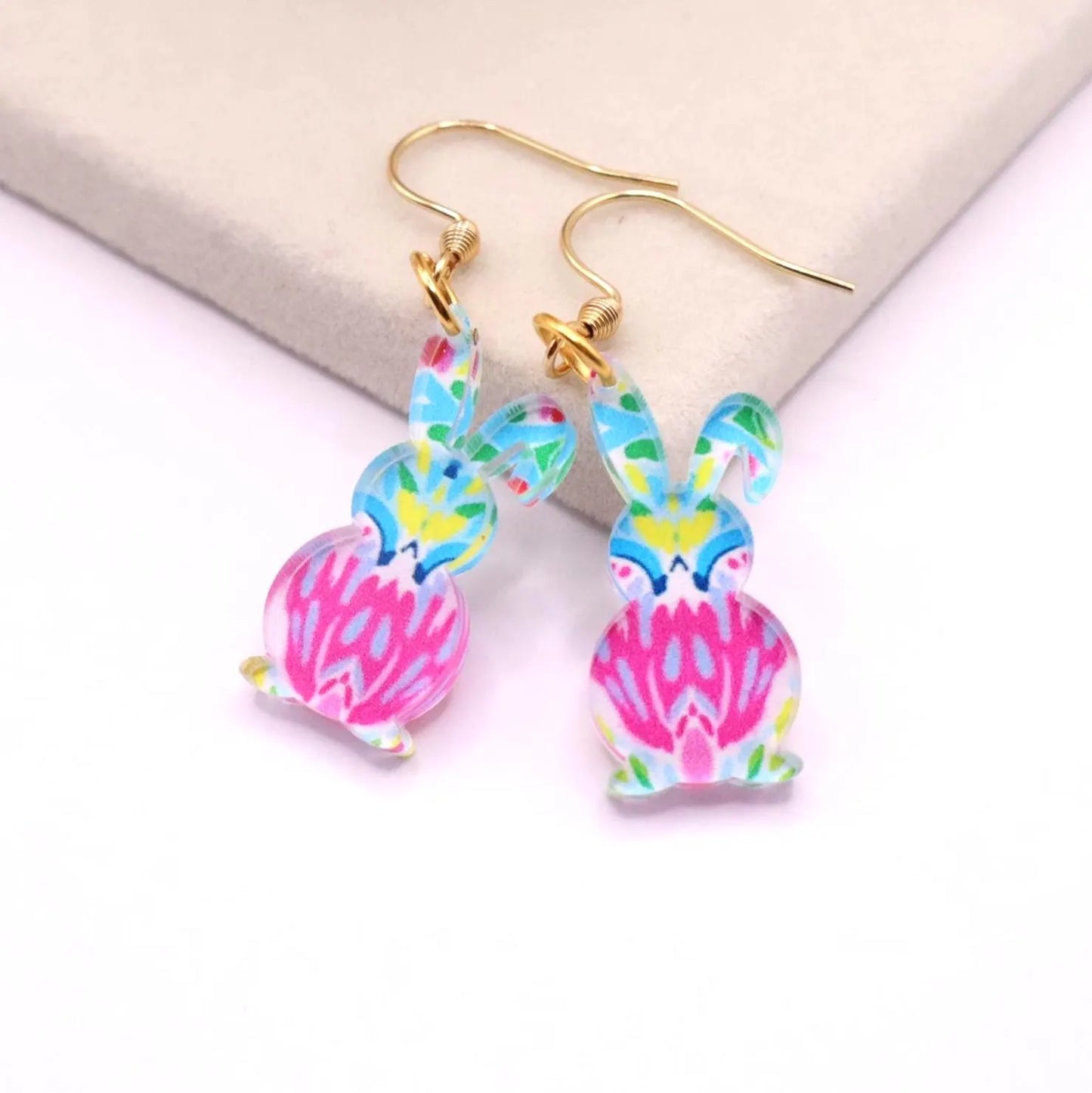 Handmade Acrylic Easter Bunny Earrings – Colorful Spring Jewelry